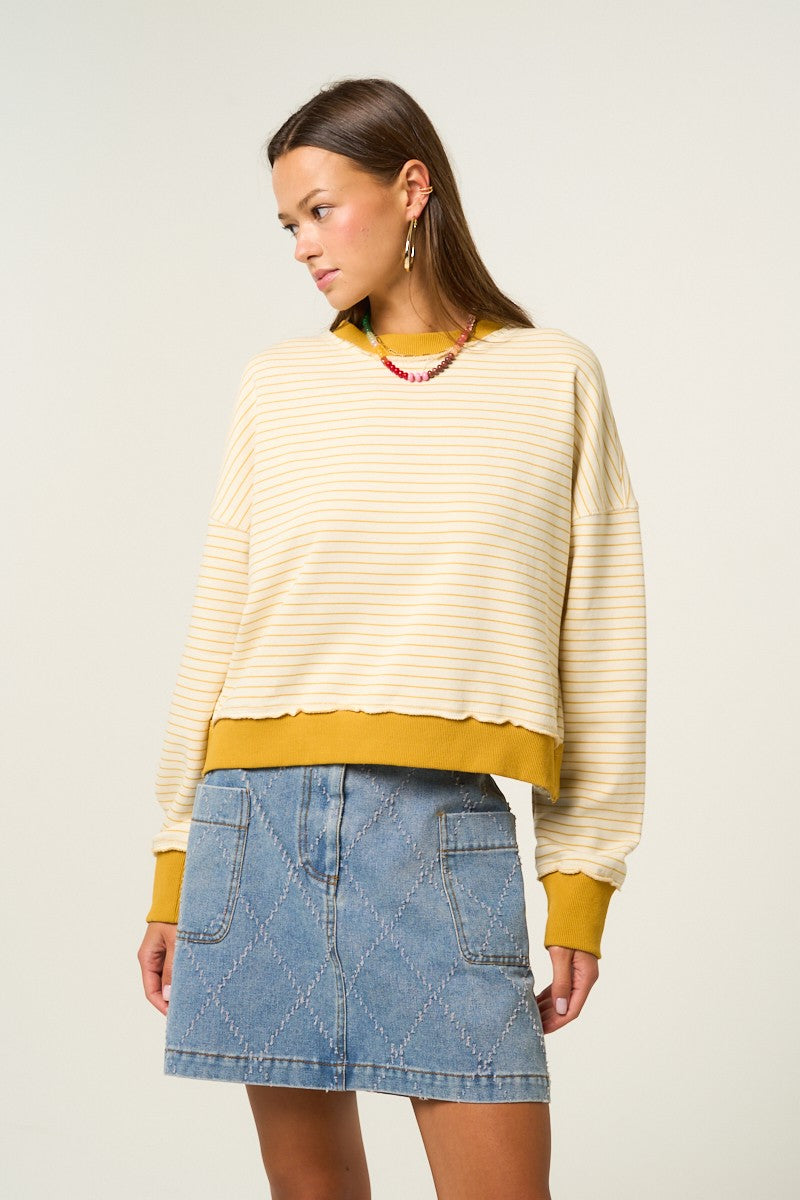 Mustard Stripe Pull Over Sweatshirt