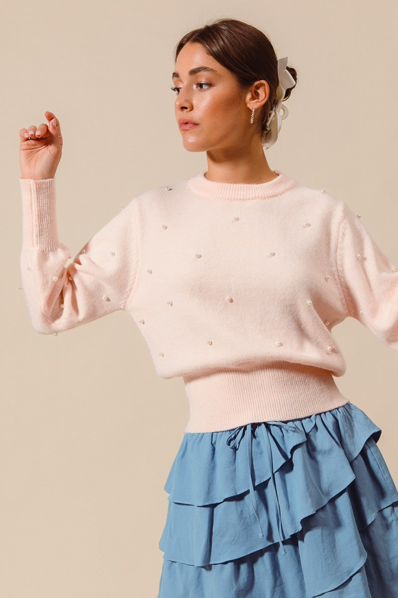 Adrienne Pearl Embelished Sweater in Blush