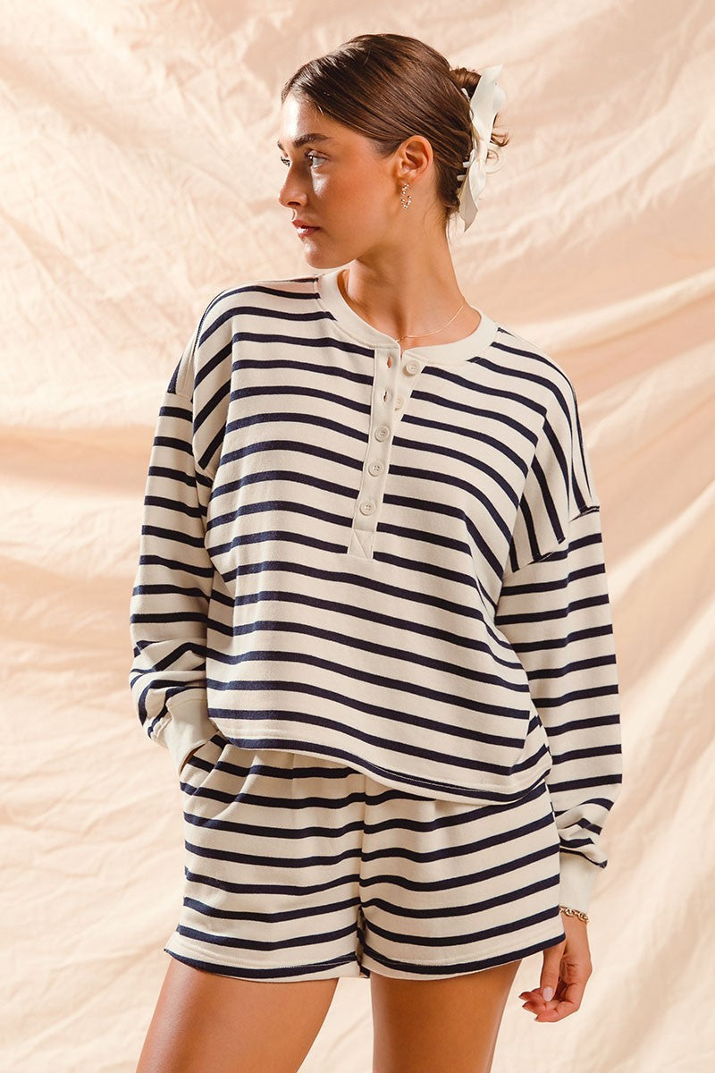 Striped Cropped Sweatshirt and Shorts Set