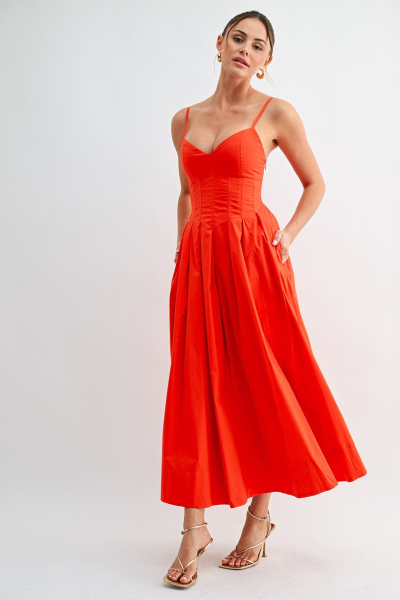 Tomato red Corset Midi Dress – katwalk
