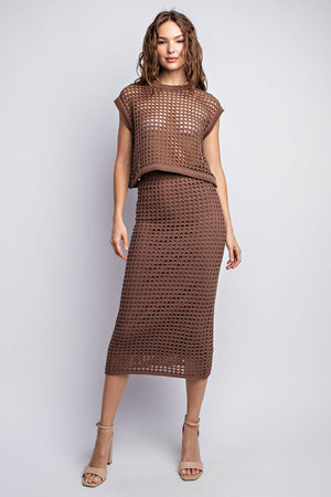 Woven Way Crochet Set Skirt and Crop Top in Taupe