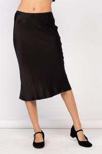 Black Satin Midi Skirt
