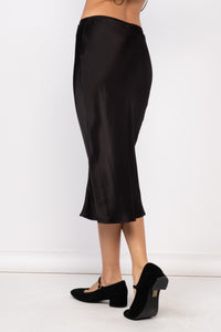 Black Satin Midi Skirt