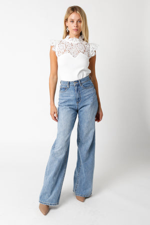 Enchanted Mixed Lace Top in Ivory