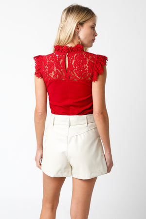 Enchanted Mixed Lace Top in Red