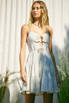 Lace up Front Linen Fine Stripe Mini Dress