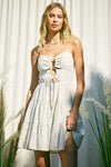Lace up Front Linen Fine Stripe Mini Dress