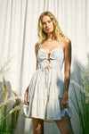 Lace up Front Linen Fine Stripe Mini Dress