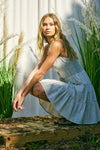 Lace up Front Linen Fine Stripe Mini Dress