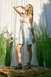 Lace up Front Linen Fine Stripe Mini Dress