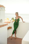 Capri Cut Out Front Knit Midi Dress in Green