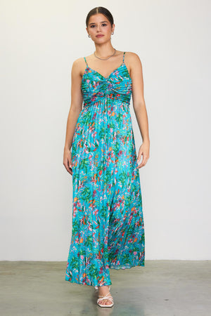 Turquoise Lagoon Pleated Maxi Dress