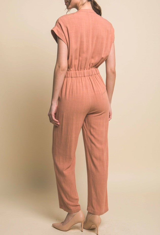 Vibes Linen Jumpsuit in Soft Coral