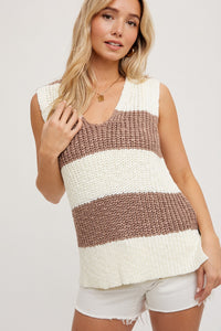 Wide Stripe Tank Sweater in Coco