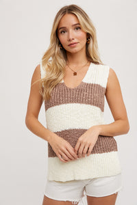 Wide Stripe Tank Sweater in Coco