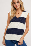 Wide Stripe Tank Sweater in Navy