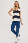 Wide Stripe Tank Sweater in Navy