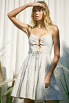 Lace up Front Linen Fine Stripe Mini Dress