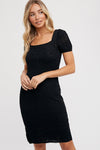 Santa Barbara Square Neck Crochet Dress in BLACK