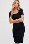 Santa Barbara Square Neck Crochet Dress in BLACK