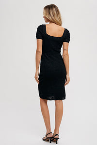 Santa Barbara Square Neck Crochet Dress in BLACK