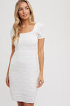 Santa Barbara Square Neck Crochet Dress in White