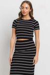 Earn Your Stripes Crop Top and Skirt Set in BLACK