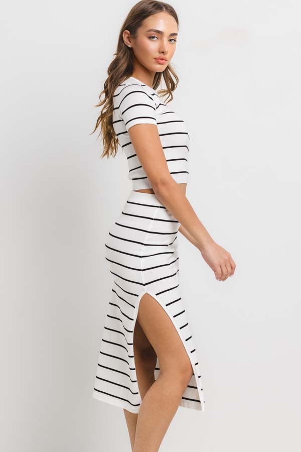 Earn Your Stripes Crop Top and Skirt Set in White