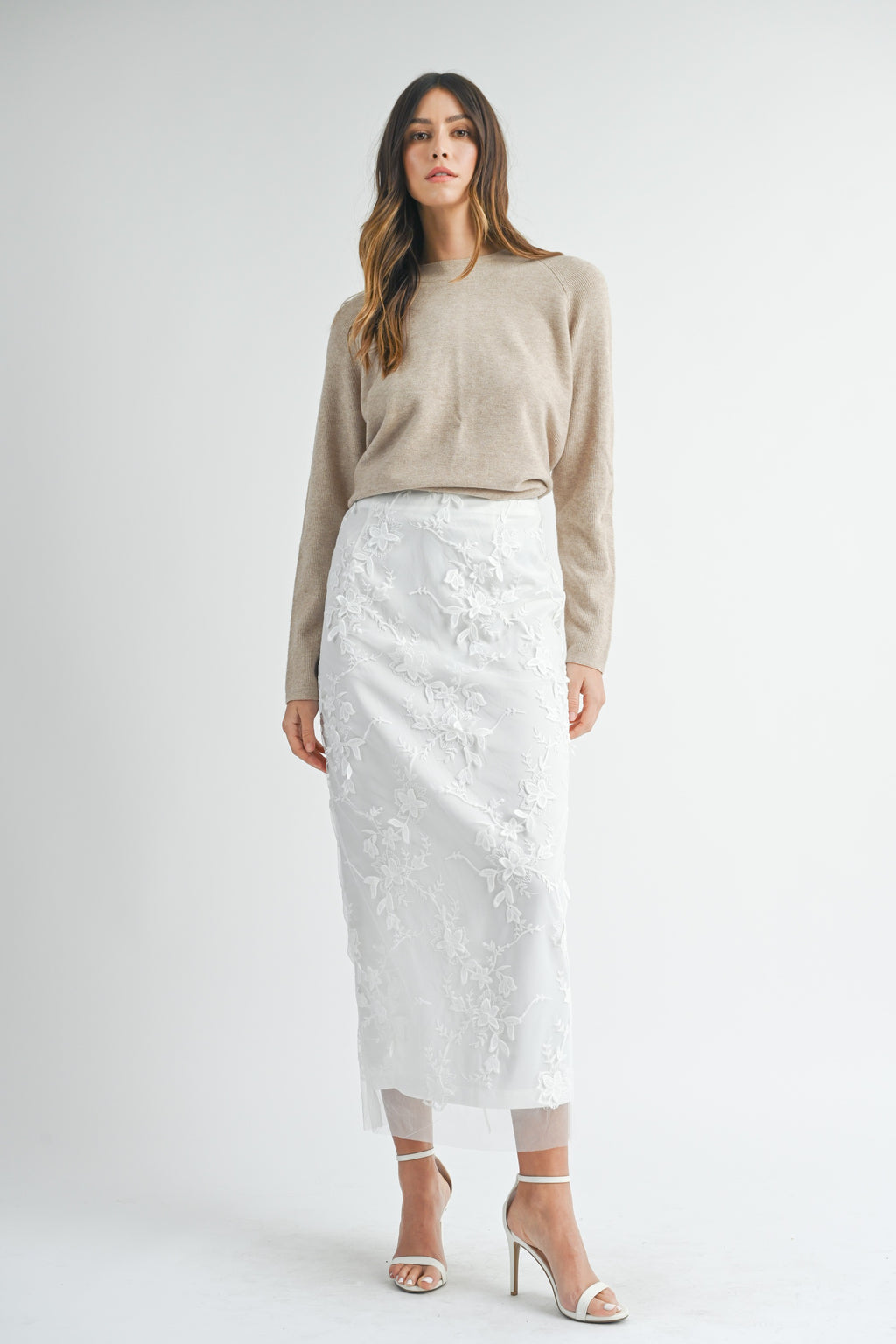 White Mesh Lace Maxi Skirt