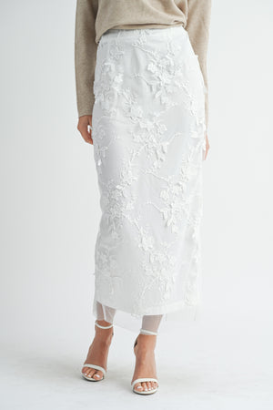 White Mesh Lace Maxi Skirt