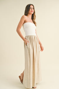 Palm Beach Two Tone Linen Blend Maxi Dress