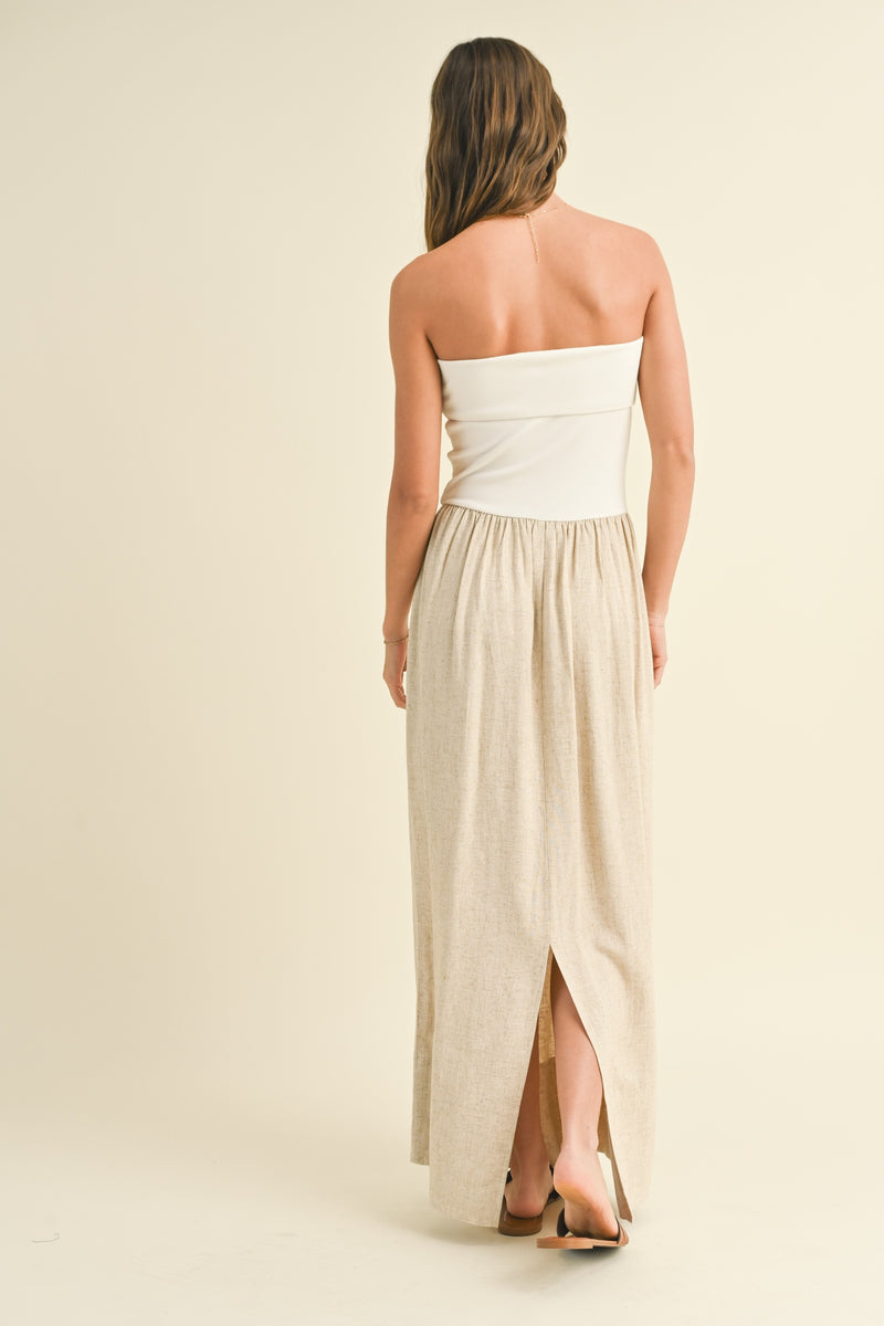 Palm Beach Two Tone Linen Blend Maxi Dress