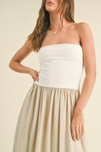 Palm Beach Two Tone Linen Blend Maxi Dress
