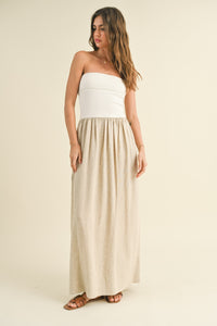Palm Beach Two Tone Linen Blend Maxi Dress