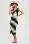 Coco Striped Midi Dress In Black