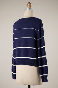 Cropped Sweater Striped in Navy