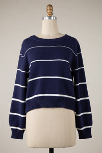 Cropped Sweater Striped in Navy