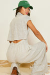 Striped Linen Cut Out back Jumpsuit