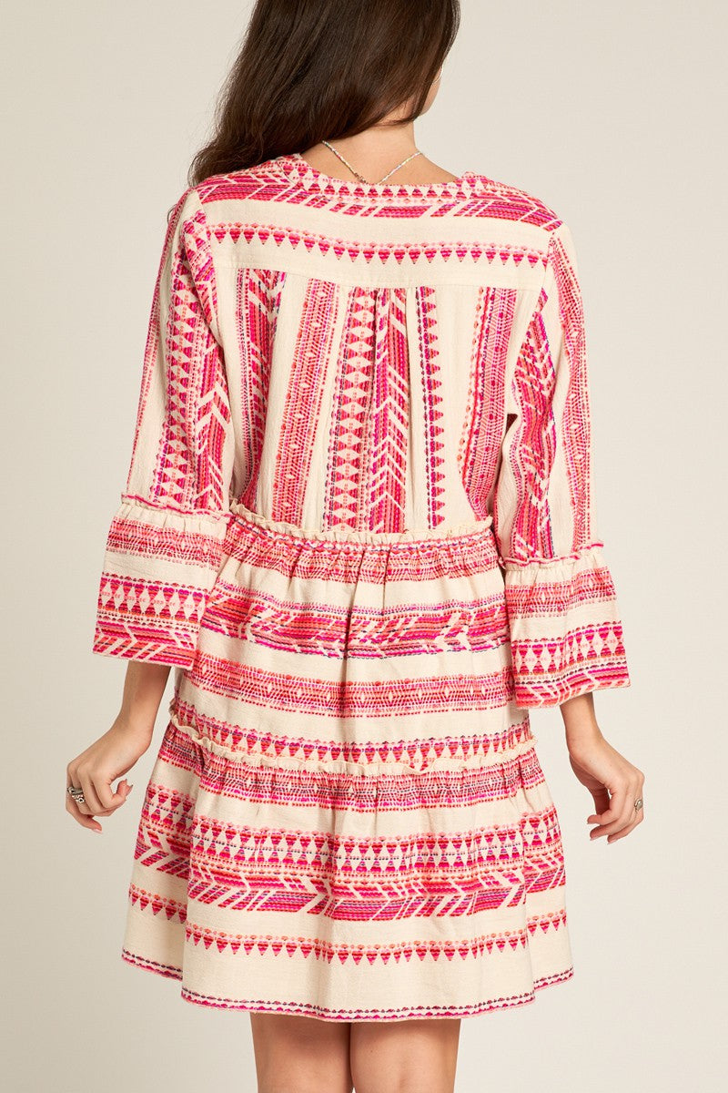 The City Embroidered Textured Mini Dress SMALL / PINK The City Embroidered Textured Mini Dress SMALL / PINK