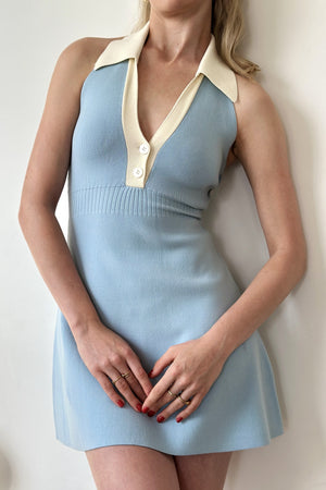 Love All Contrast Collar Knit Tennis Inspired Dress
