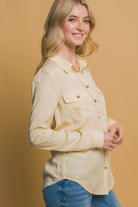 Chambray Button Down Top in Butter