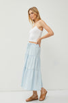 All About Eve Light Wash Tiered Denim Maxi Skirt