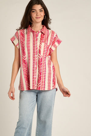 The City Embroidered Button Down Top