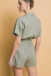 Bethanny Linen Button Romper in Moss