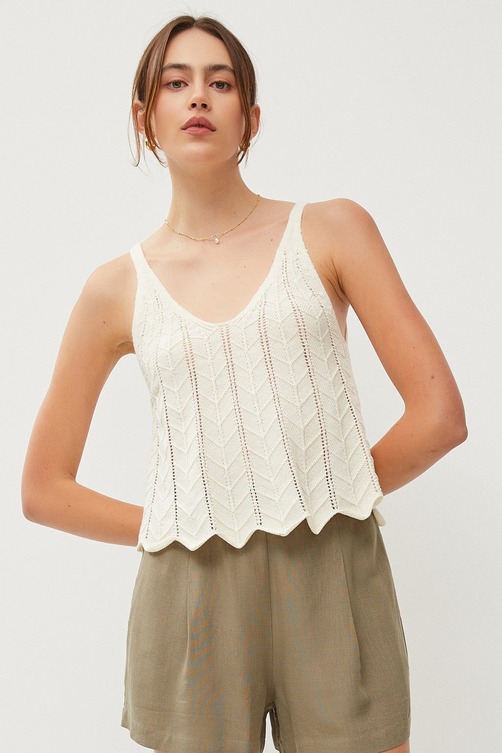 Scalloped Croped Pointelle Sweater Tank