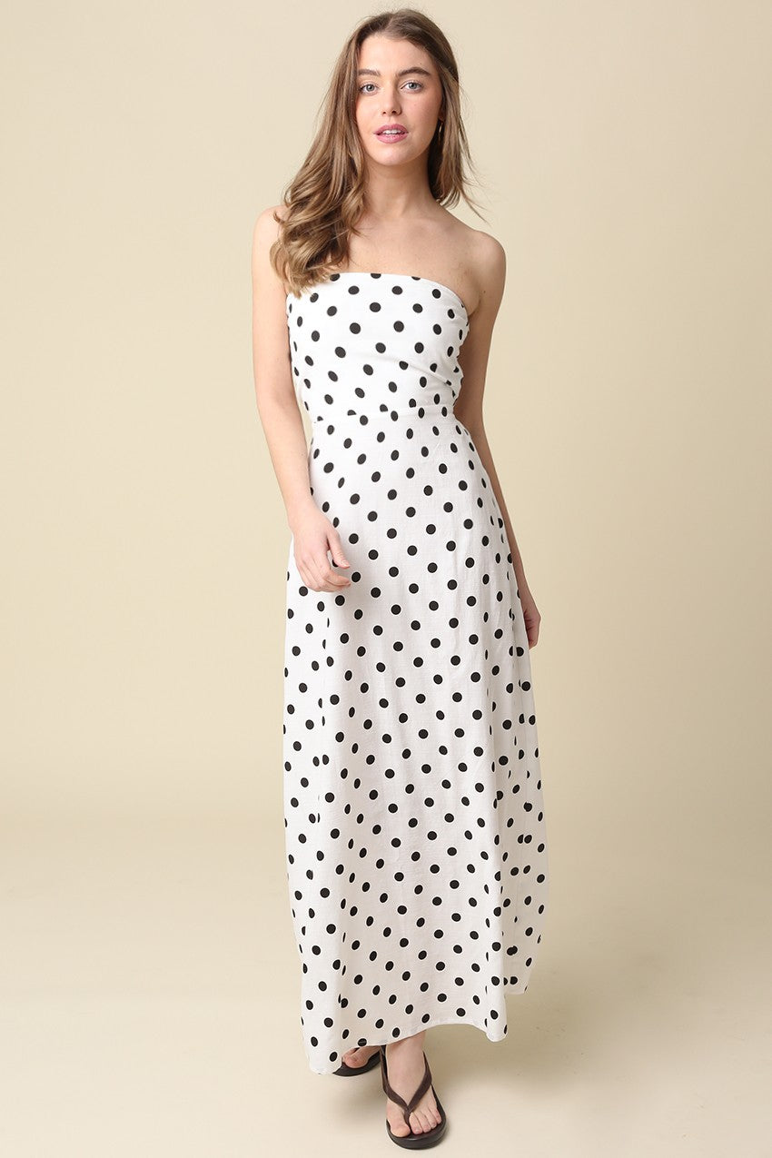 Polka Dot Strapless Maxi Dress
