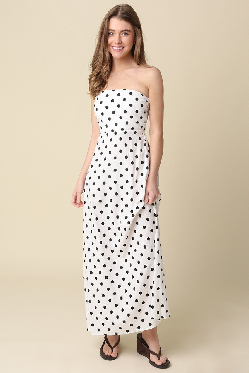 Polka Dot Strapless Maxi Dress