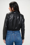 Vegan Leather Minimalistic bomber Jacket in Black