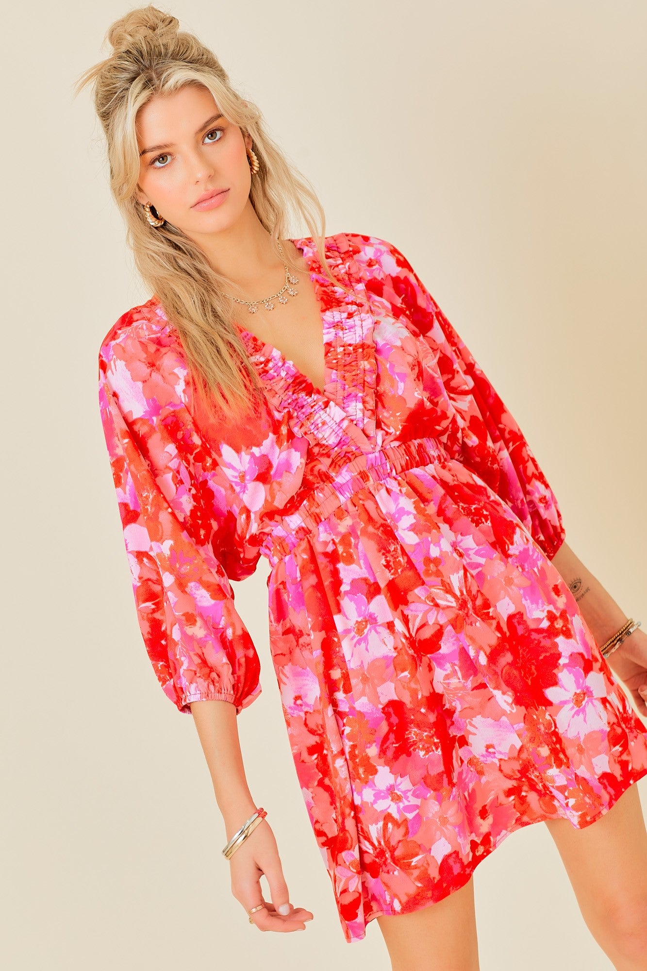 Bright Lights Suplice Mini Floral Red Print Mini Dress Final Sale Large / Red Bright Lights Suplice Mini Floral Red Print Mini Dress Final Sale Large / Red