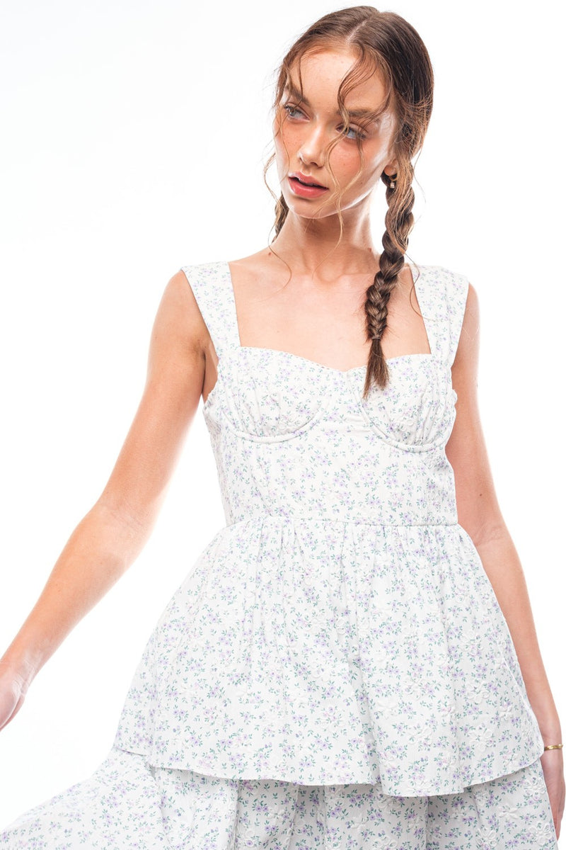 My Destiny Corset Top Foral Midi Dress in Lavender FINAL SALE